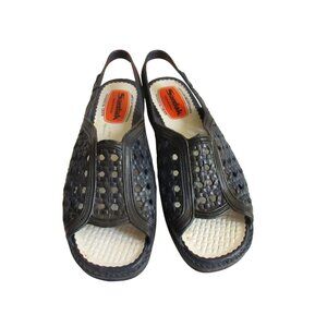 sz 6 Sandak Blue Woven Slingback Womens Sandals 23 mex With NOS Vintage 80's